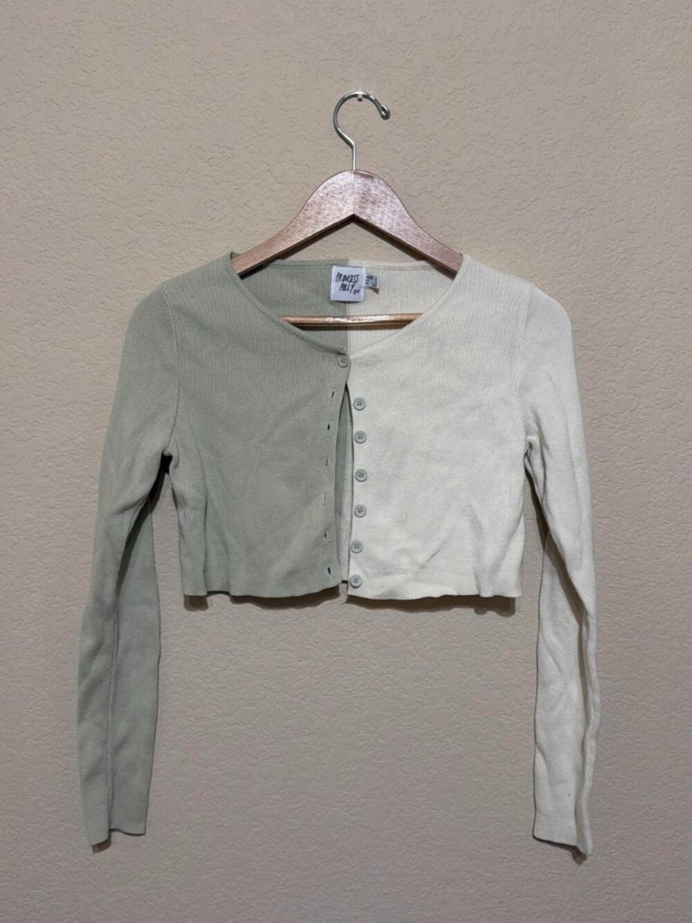 Princess Polly Women's Green and Cream Cardigan